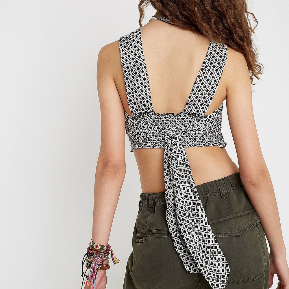 Urban Outfitters Kiara Smocked Tie-Back Cropped Top Medium